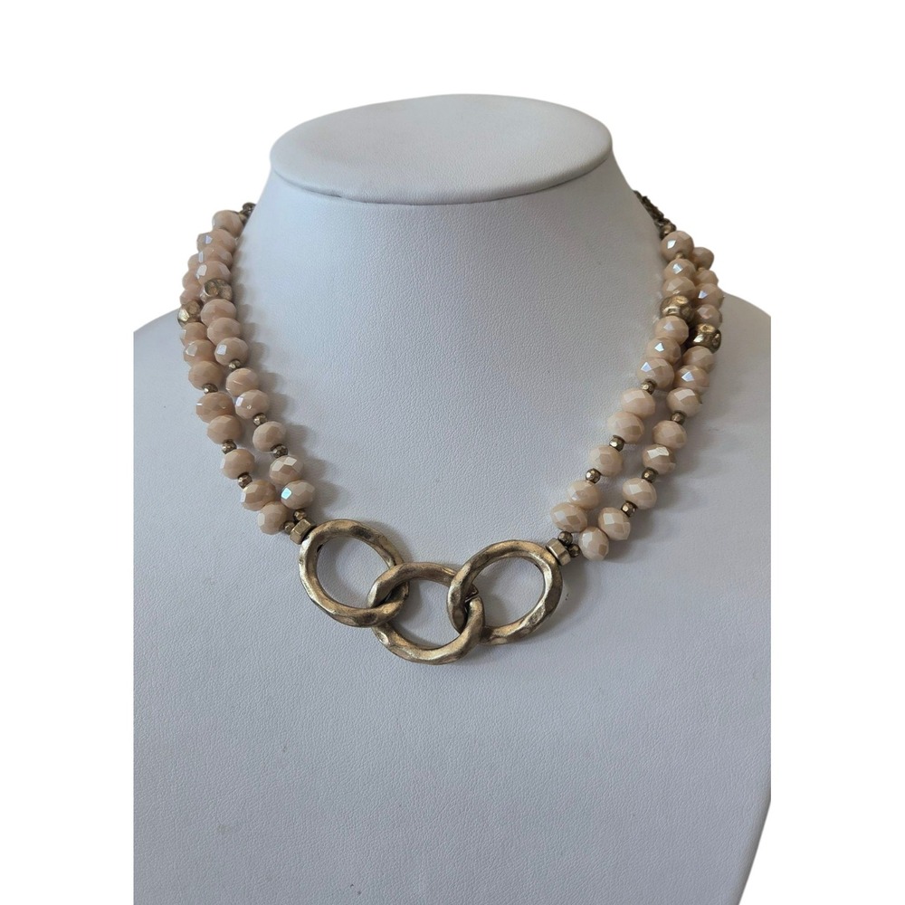 Vintage John Medeiros JM Champagne Faceted Beads Beaded Metal Pendant‎ Necklace